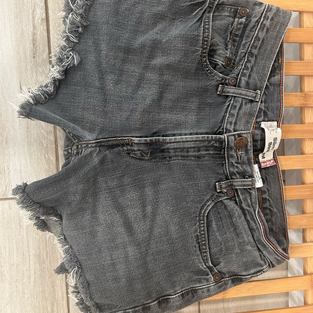 Levi's Gray Denim Shorts with Frayed Hem